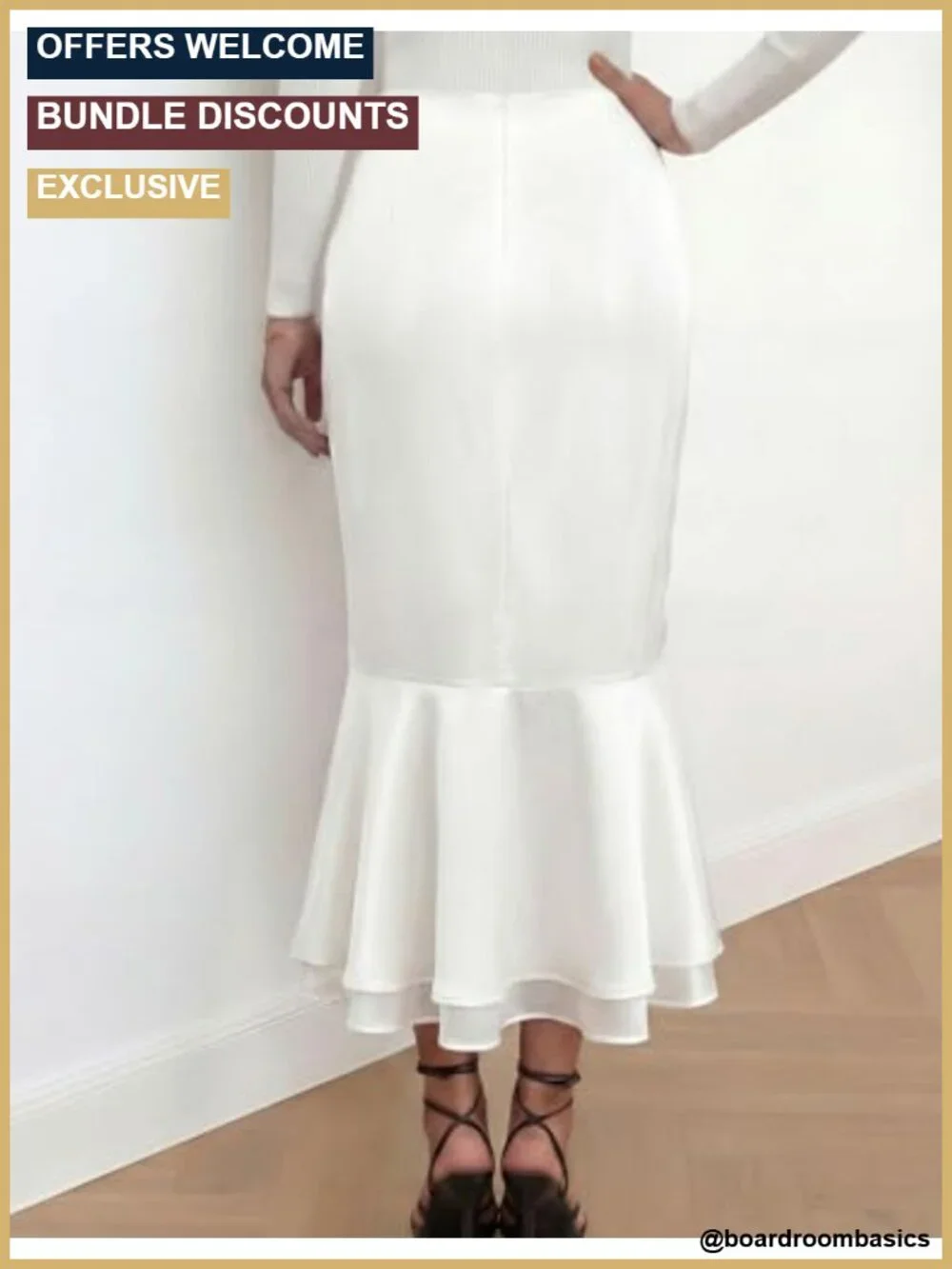 Satin Midi Mermaid Skirt High Waisted Fishtail Ruffled Bodycon